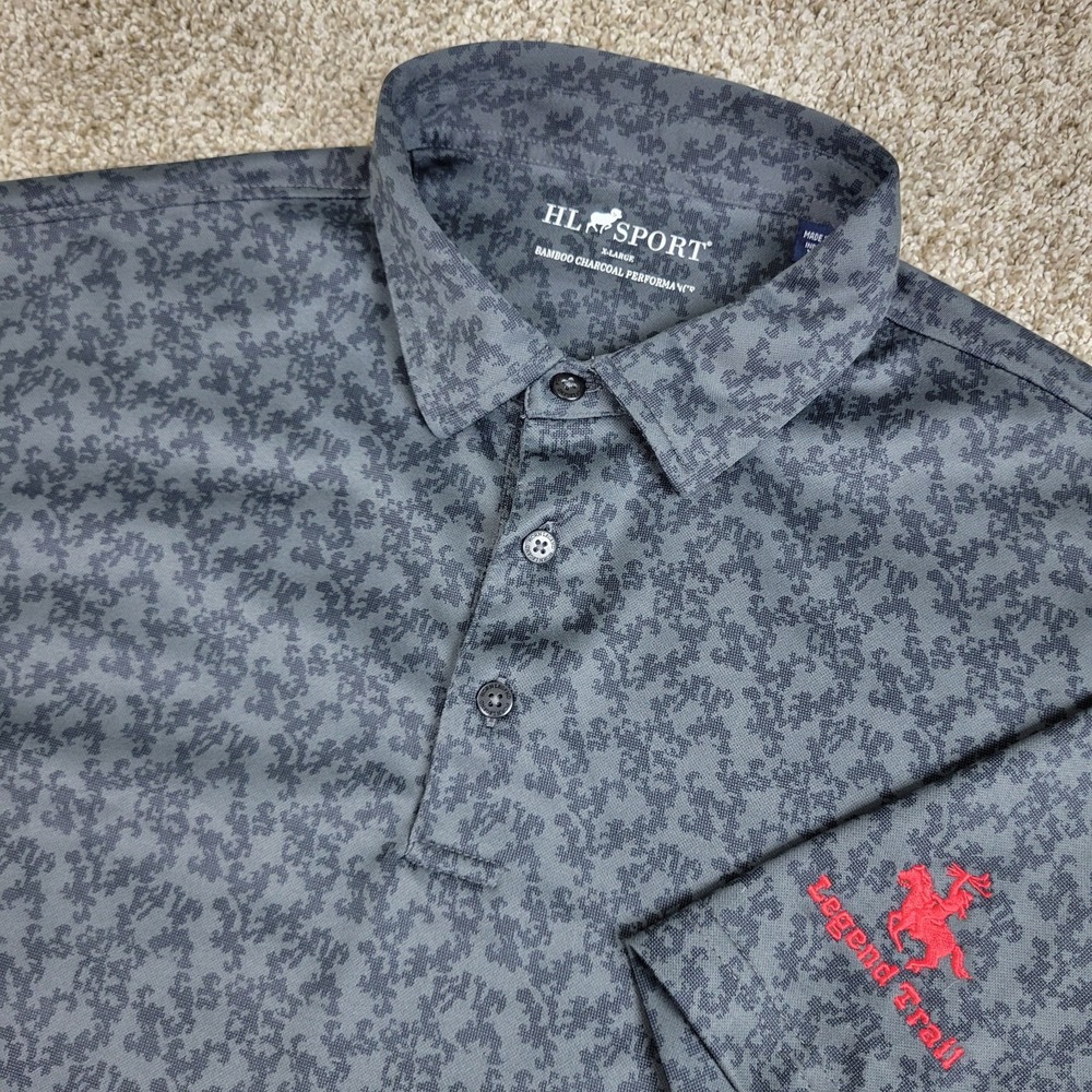 Horn Legend Sport Mens XL Black Gray AOP Floral Performance Stretch Polo SS
